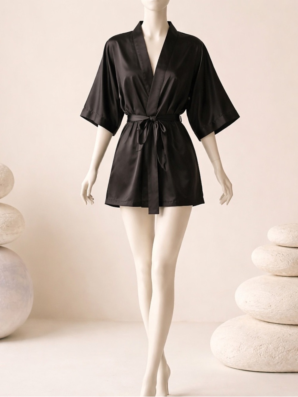 Fredericks of Hollywood Black Satin Robe